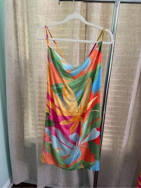 Self Contrast Colorful Tropical Print Slip Dress